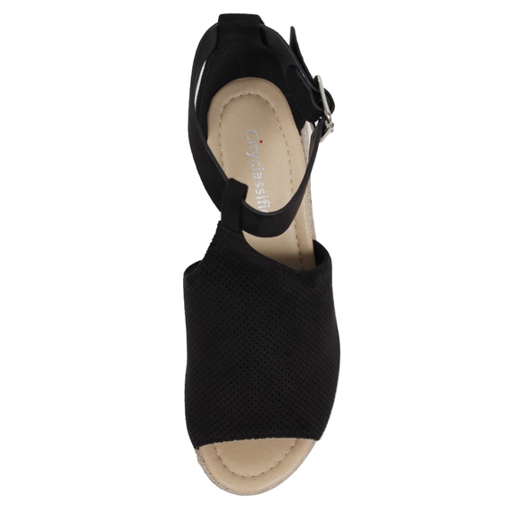Black Perforated Ankle Strap Espadrille Wedge - Picture 4 of 5
